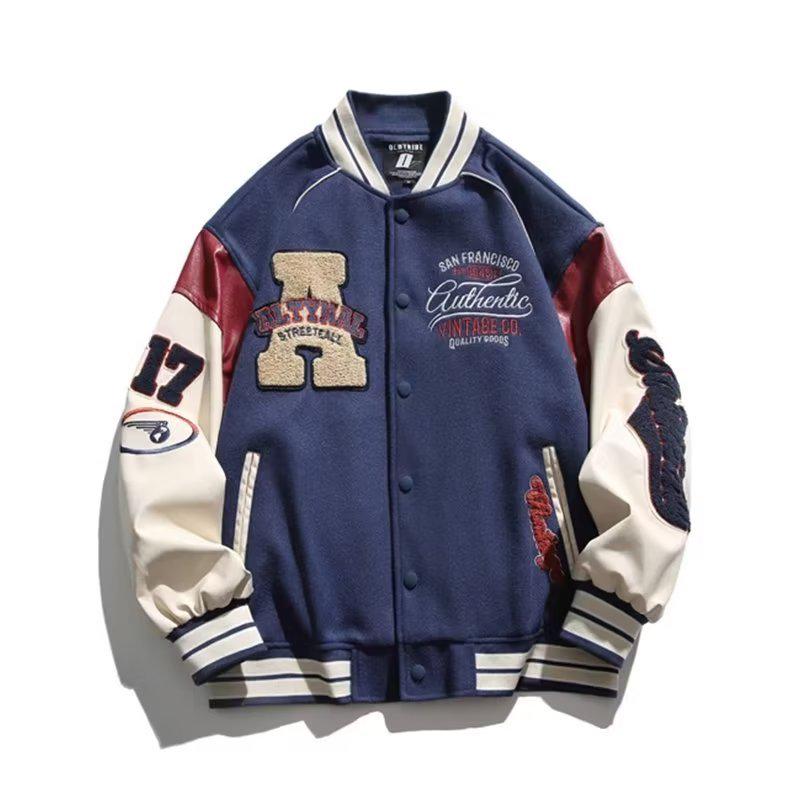 Куртка унисекс в стиле ретро для американского бейсбола: Вышитый, контрастный цвет для весны и осени