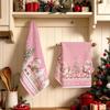 2pcs Set Kitchen Towels Pink Christmas Fairy Tale IllustrationHand Towels Christmas Decorations For Home Noel Dish Towels Gifts