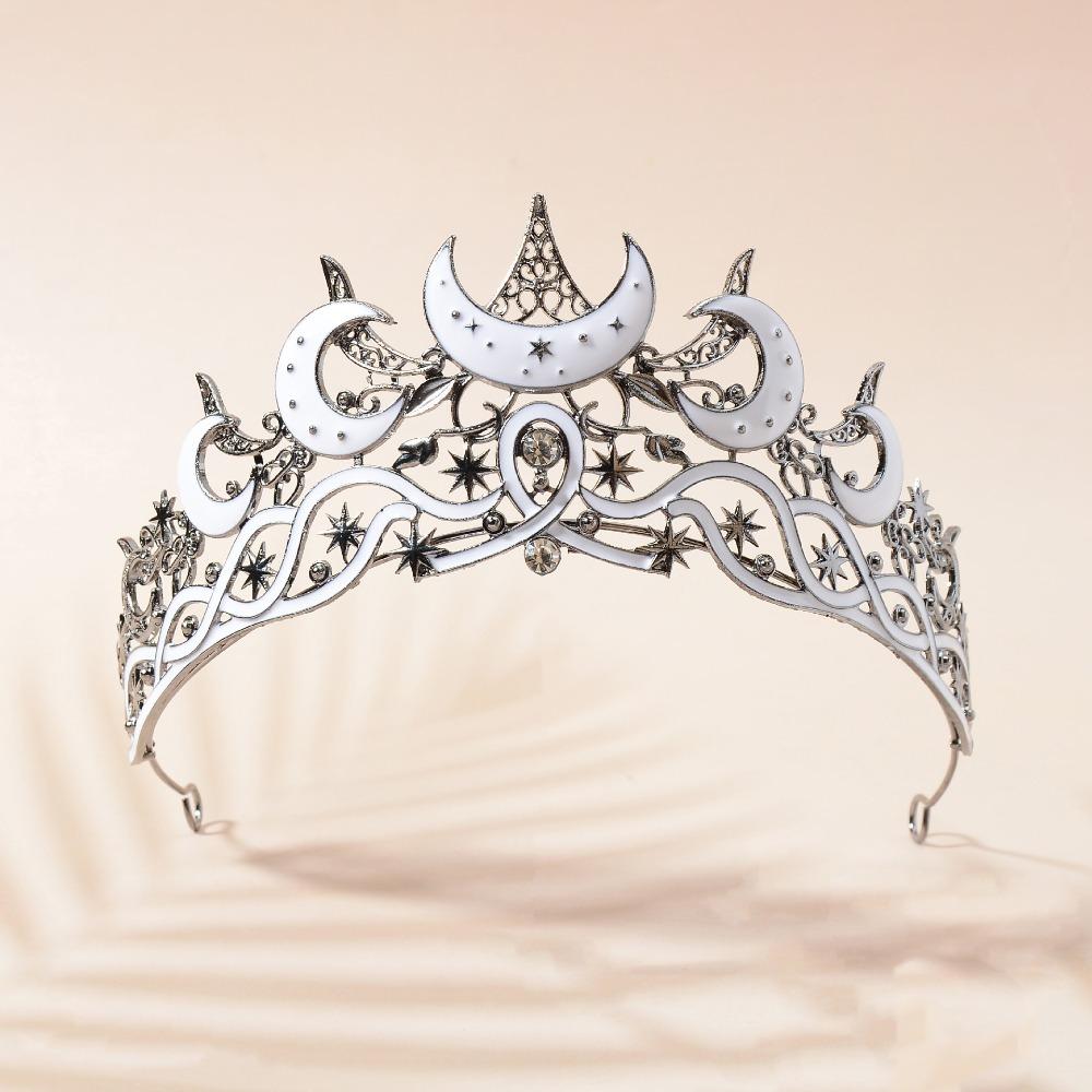 Vintage Black Color Moon Tiara Vintage Style Luxury Design Queen Crown Elegant Hair Jewelry Accessories Star Headpiece for Women