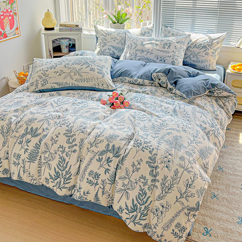 American Country Floral Printed Duvet Cover Set Soft Breathable Double Bedding for Spring Summer Quilt Cover Set with Flat Sheet