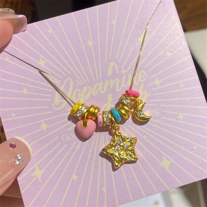 Delicate Cute Summer Day Star Heart Pendant Bead Chain Cute Horse Bracelet Necklace For Y2K Girl Gift Jewelry Accessory