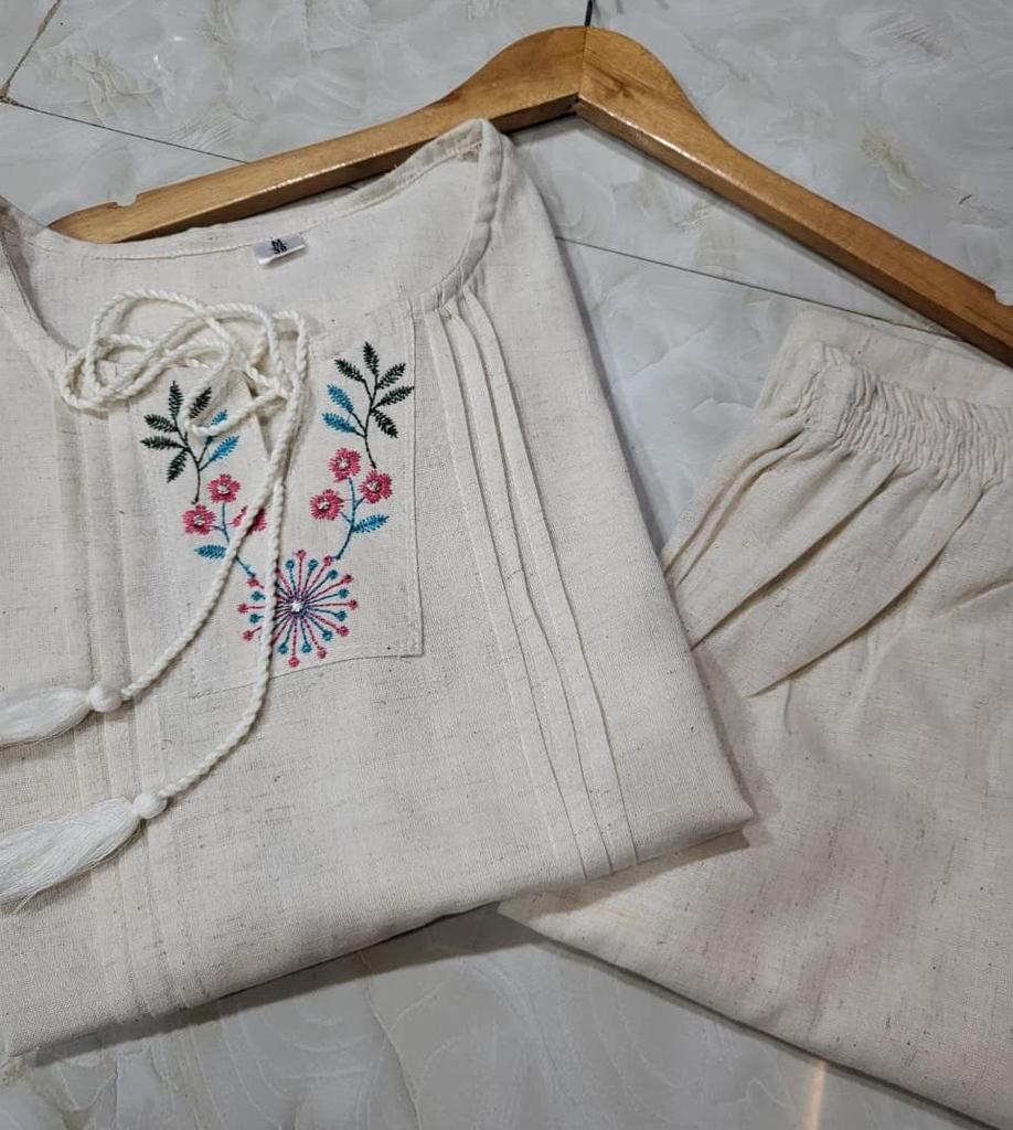 Индийский дизайнерский льняной хлопковый комплект курта и брюки для женщин, болливудский топ, туника, вышитое платье-курти