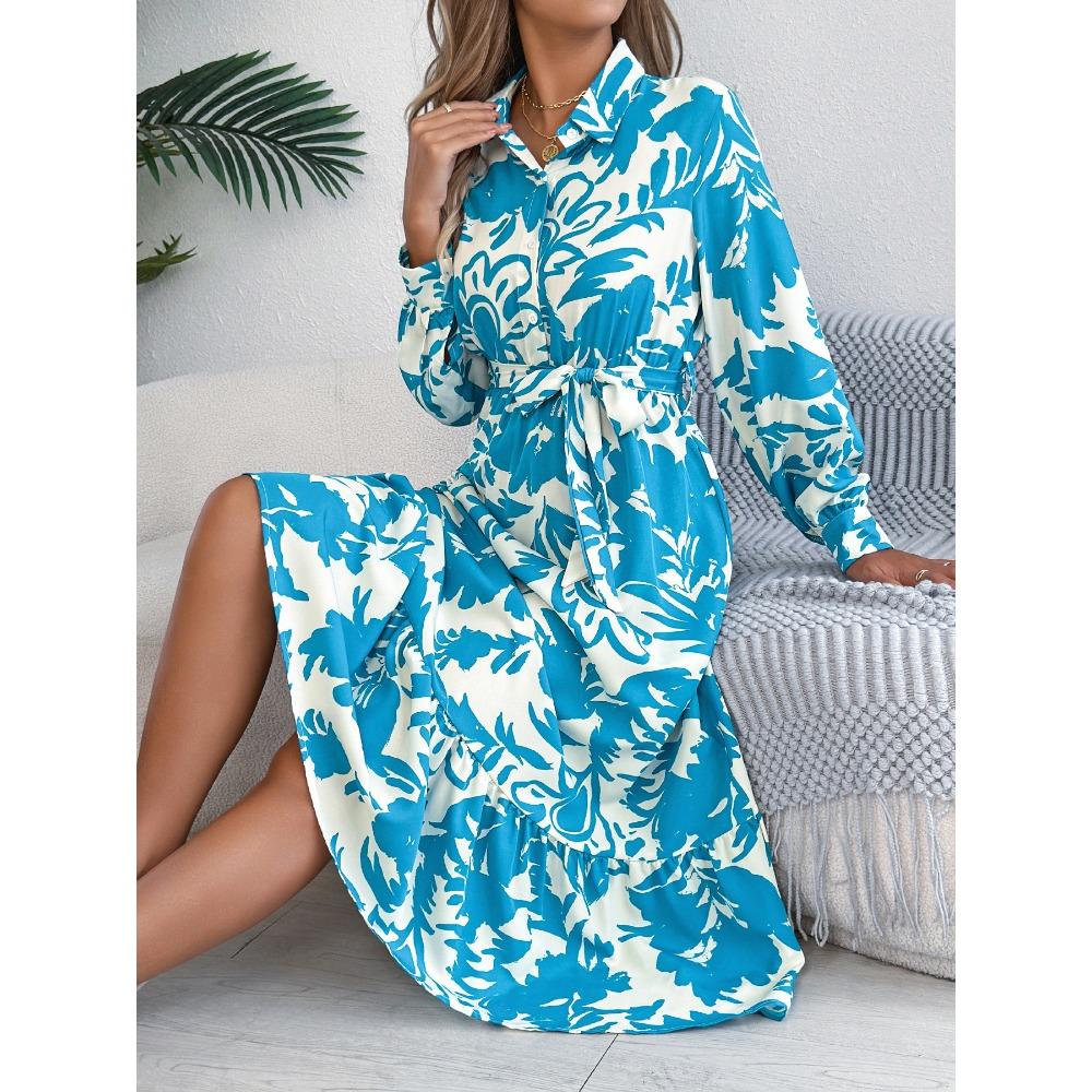 Женские повседневные платья-рубашки с длинными рукавами и оборками, весна-лето
