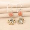 925 Solid Sterling Silver Handmade Natural Peach Moonstone Gemstone Earrings 2" EE-154-24