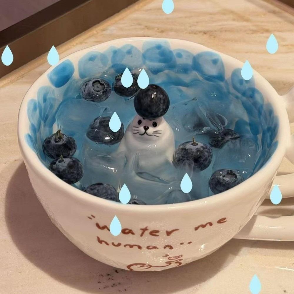 Cute Milk Anime Themed Cup Ceramic Coffee Cup Seal Swimming Pool Ceramic Mug Gift For Coffee Lover