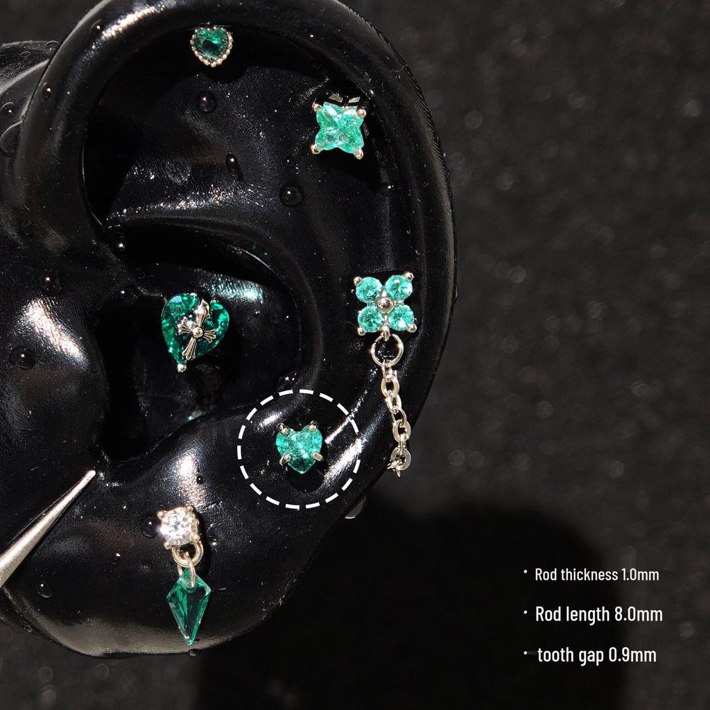 Sparkling Zirconium Titanium Heart & Cross Cartilage Ear Studs - Light Luxury Niche Jewelry
