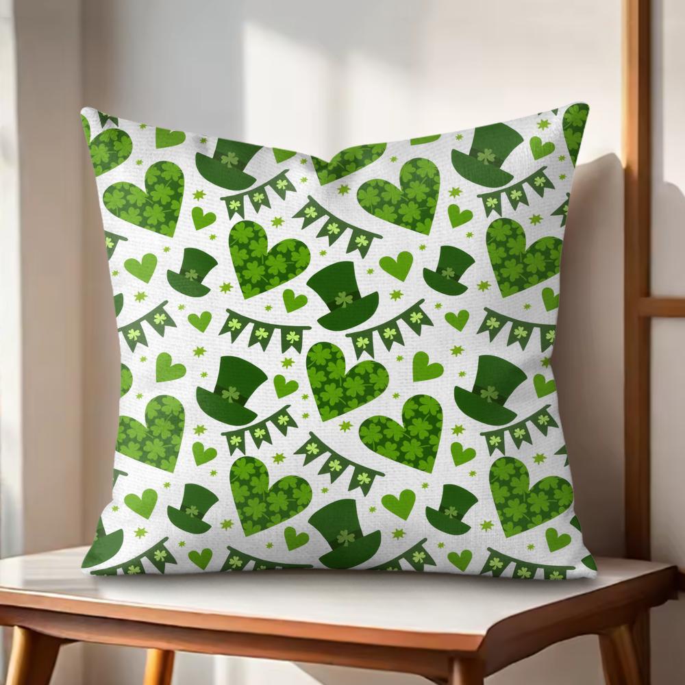 Funny St Patricks Day Cushion Cover Natural Linen Organic Fabric DoubleSided Printing Couch Pillow Covers Home Decor