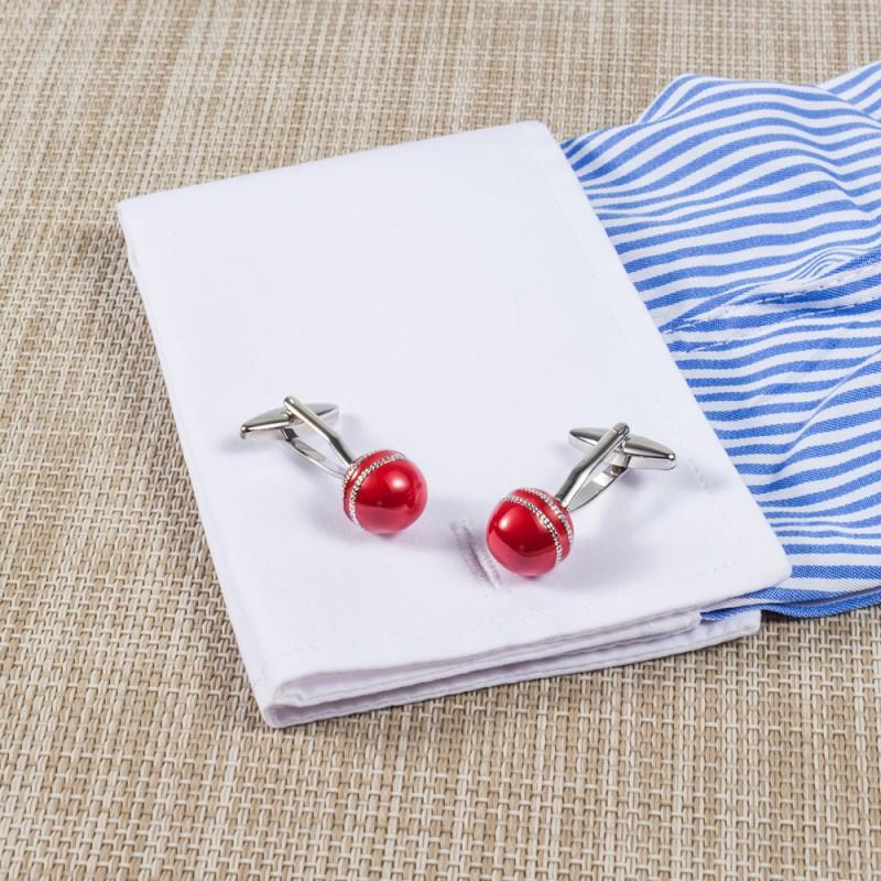 Red Painted Silver Edged Ball Shaped Copper Metal Cufflinks Men's French