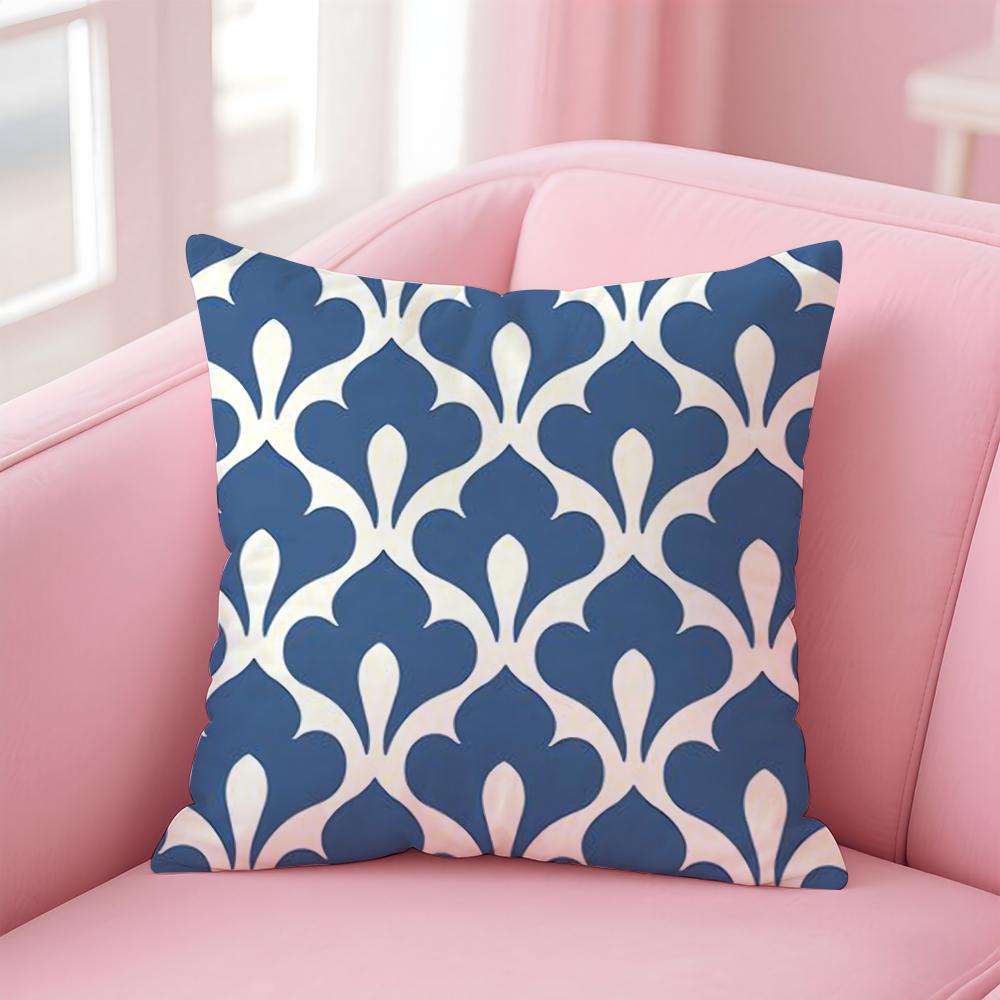 Geometric Ink Blue Cushion Cover Linen Pillowcase Cover Soft Decor for Sofa Home Room