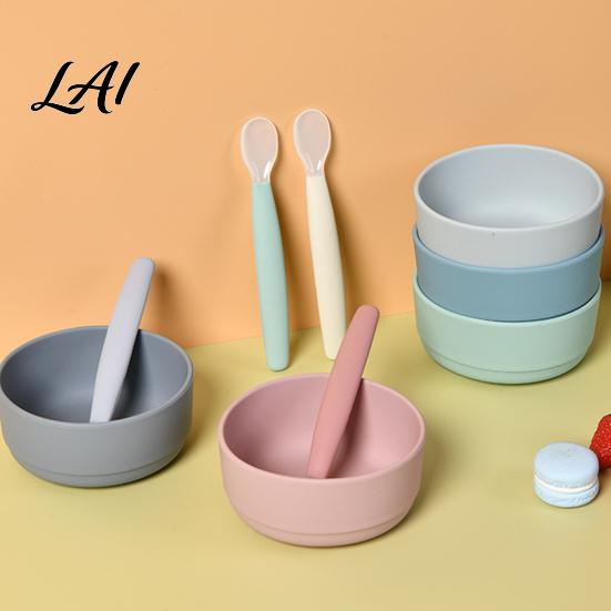 Non Slip Feeding Plate Silicone Baby Spoon Soft Training Utensil Easy Set Cleaning Complementary Spoon for Infants And Toddlers Tip Infant Spoons