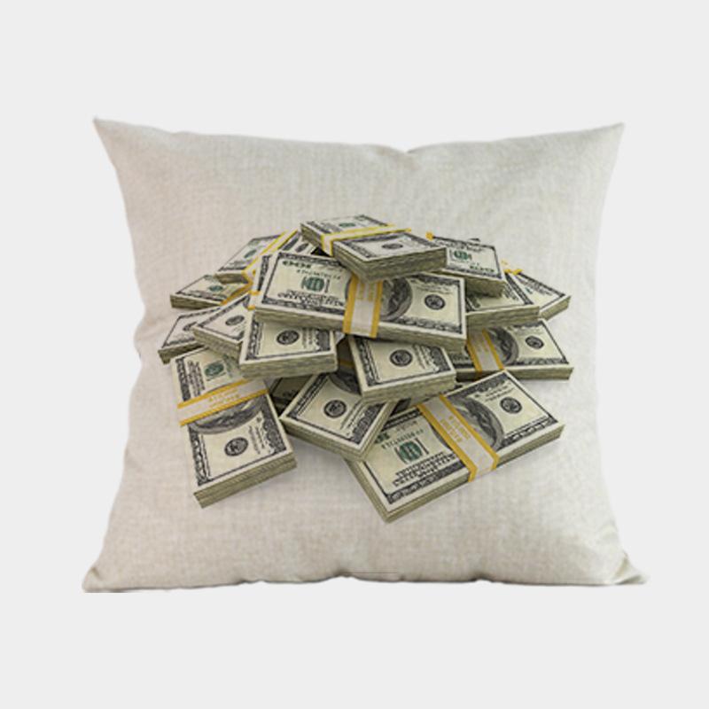 New Us Dollar Decorative Sofa Throw Pillows 18 Inches Square Linen Cotton Money Print Ofiice Chair Seat Cushion Cover Home Decor