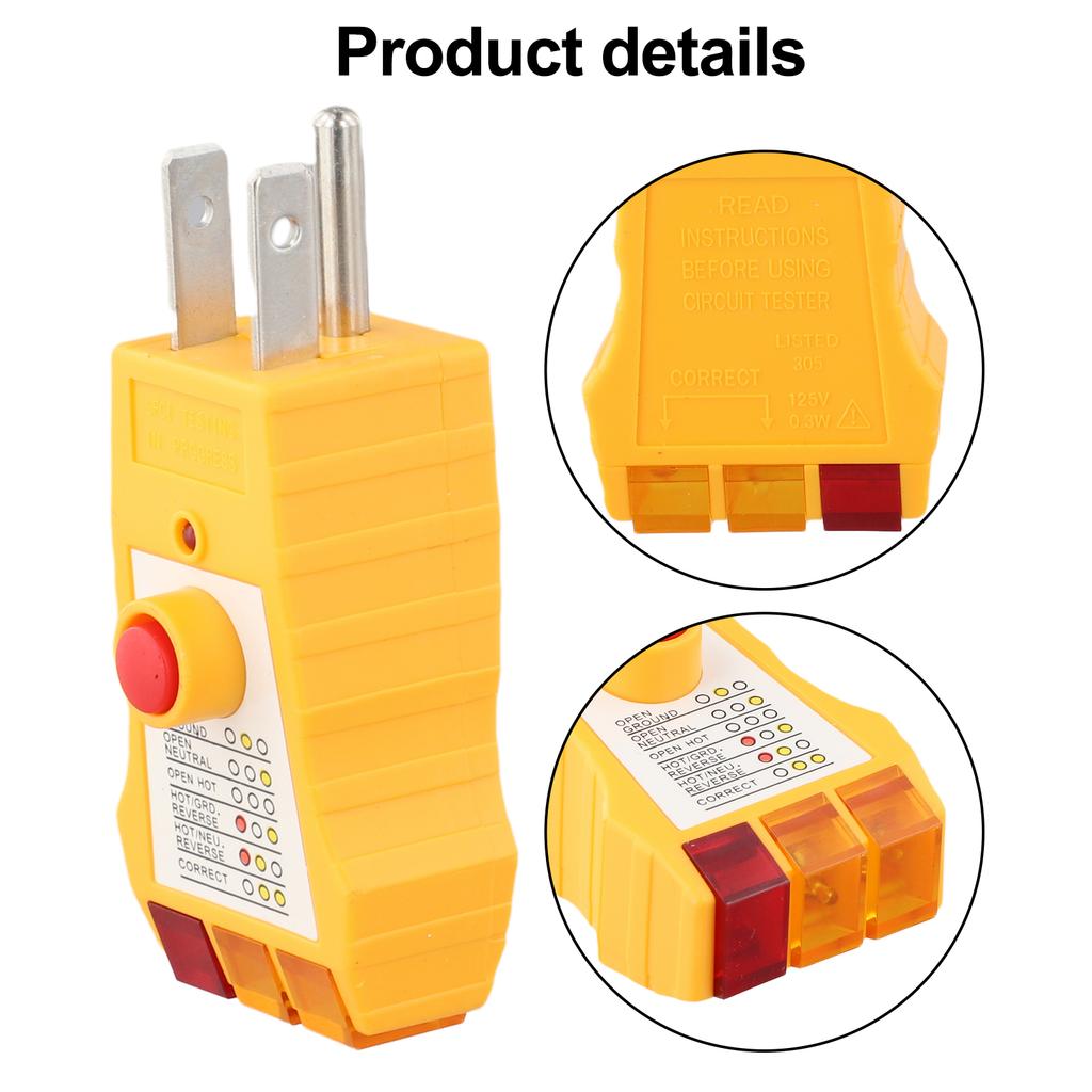 Electrical Fault Detector AC Receptacle Tester Safety Checking 38*32.14*83mm Compact Design Enhanced Electrical Safety