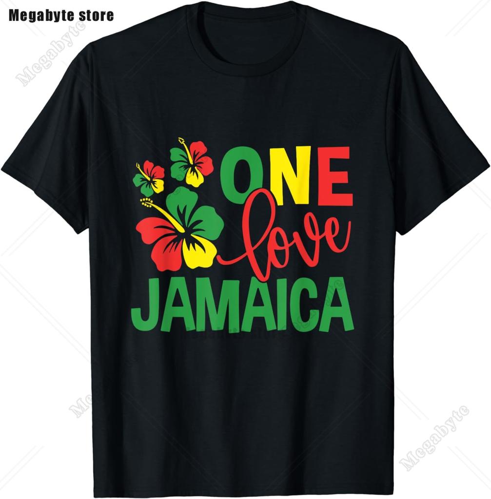 2024 New Rasta Reggae One Love Retro Vintage Sunset Jamaica Vacation Tshirt Womens Round Neck Short Sleeved Top