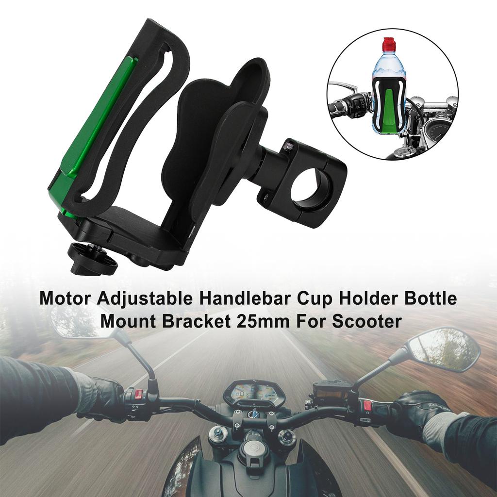 Adjustable Handlebar Cup Holder Bottle Mount Bracket 25Mm Green For Motorcycle