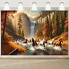 Natural scenery mountains rocks waterfall green plants banner background suitable forgarden decorationactivitiesor taking photos