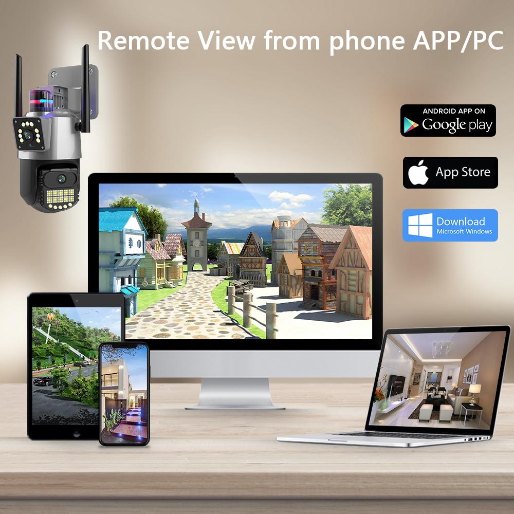 LS VISION IP-камера EU 8MP 4K, уличная Wi-Fi PTZ, двойной объектив, двойной экран, автоматическое отслеживание, водонепроницаемая система видеонаблюдения, полицейская световая сигнализация, CCTV