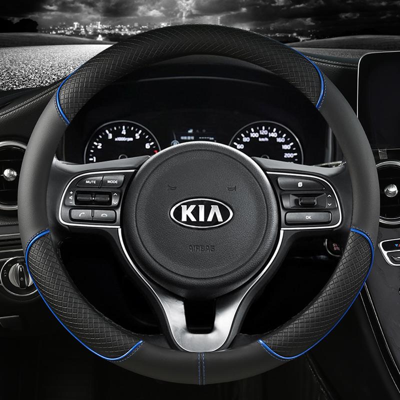 BTQNM1 Pu Leather Car Steering Wheel Cover 38cm For Kia Rio 2 3 4 X Line Kombi Sedan K2 K3 K4 K5 KX1 KX3 KX5 Sportage Auto Accessories