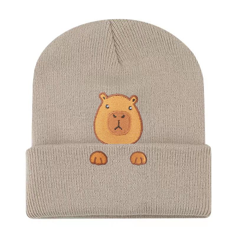 Kapibara embroidered flower knitted hat versatile wool hat outdoor cycling thermal hat