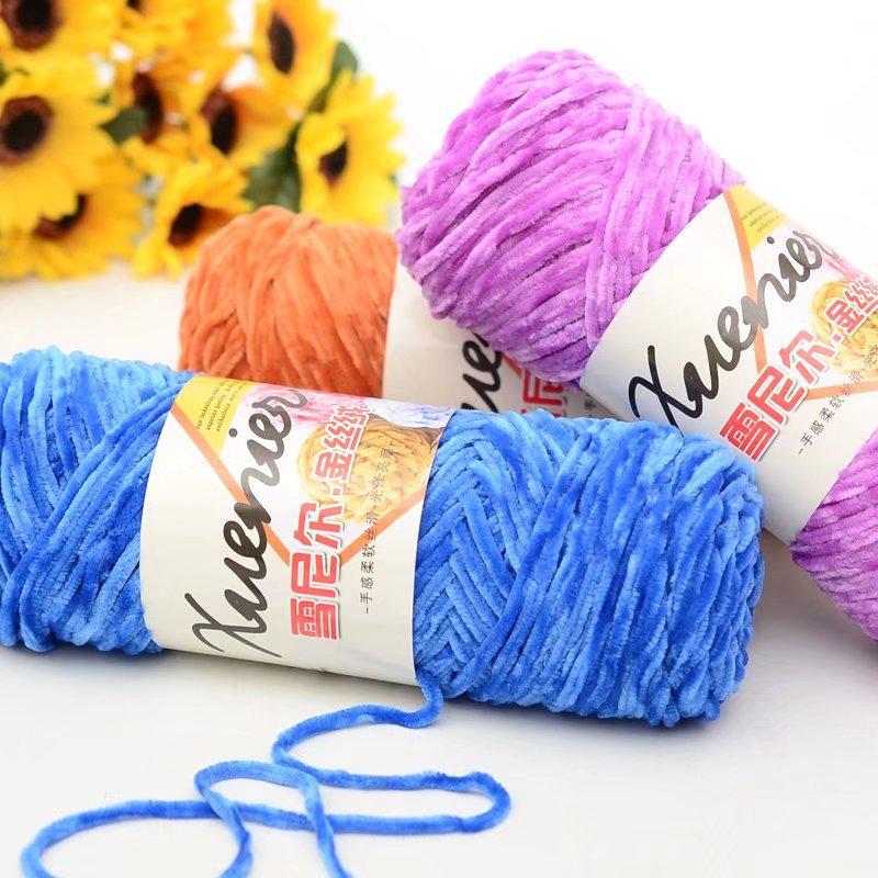 Chenille Bleached Polyester Colorful Gold Velvet Ice Thread Hook Shoes Scarf Hat Blanket Crochet Coarse Wool