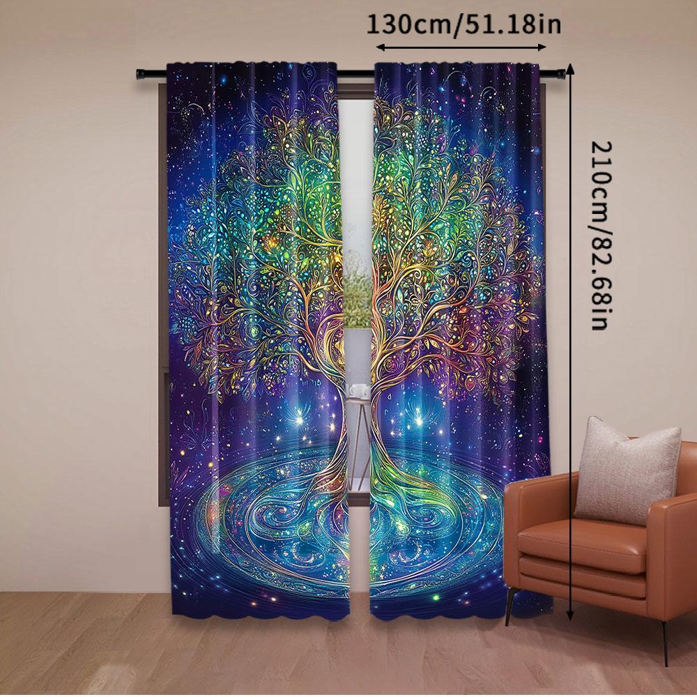 2Pcs Colorful Tree Curtain Tree Of Life With Floral Style Artwork For Bedroom Living Room And Dining Room 29.53X65.35In,