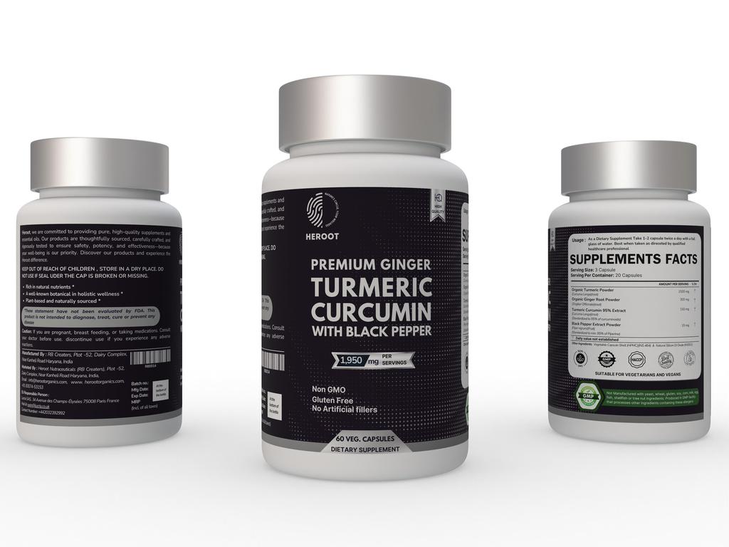 Carbamide Forte Turmeric Curcumin Capsules with Black Pepper & Ginger – 1950 Mg (95% Curcumin Extract)