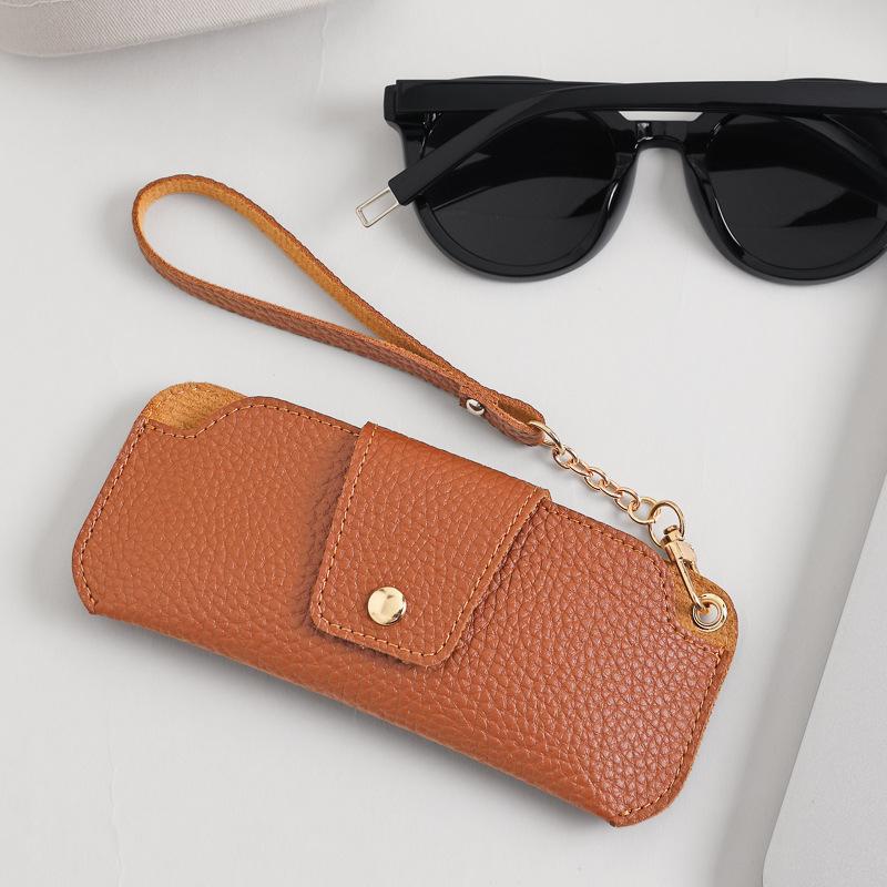 PU Leather Glasses Case Travel Sunglasses Holder With Wrist Strap Soft Pouch Unisex For Daily Use