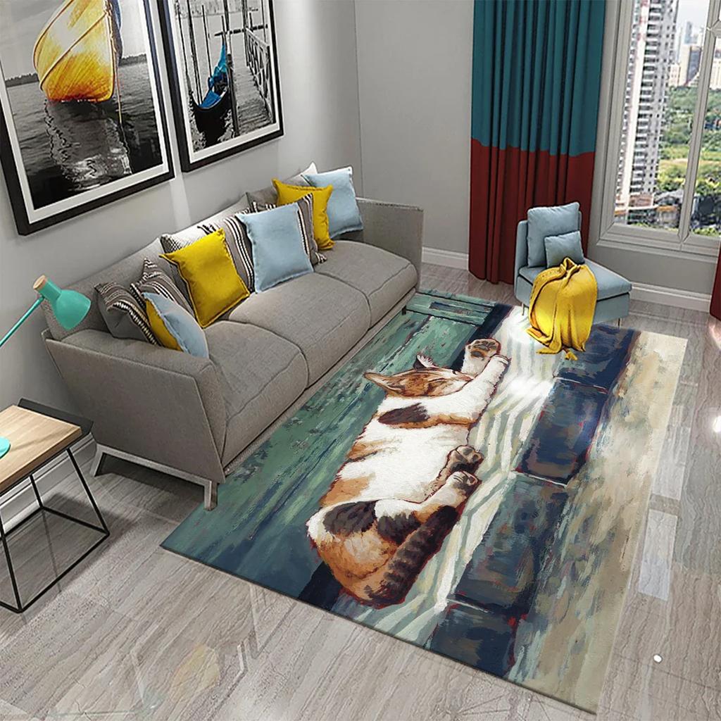 Милый Кот Масляная Живопись Ковер Ванная Комната Современный Нескользящий Дверной Коврик Кухня Дом Гостиная Спальня Смешной Декор Котика Напольный Коврик