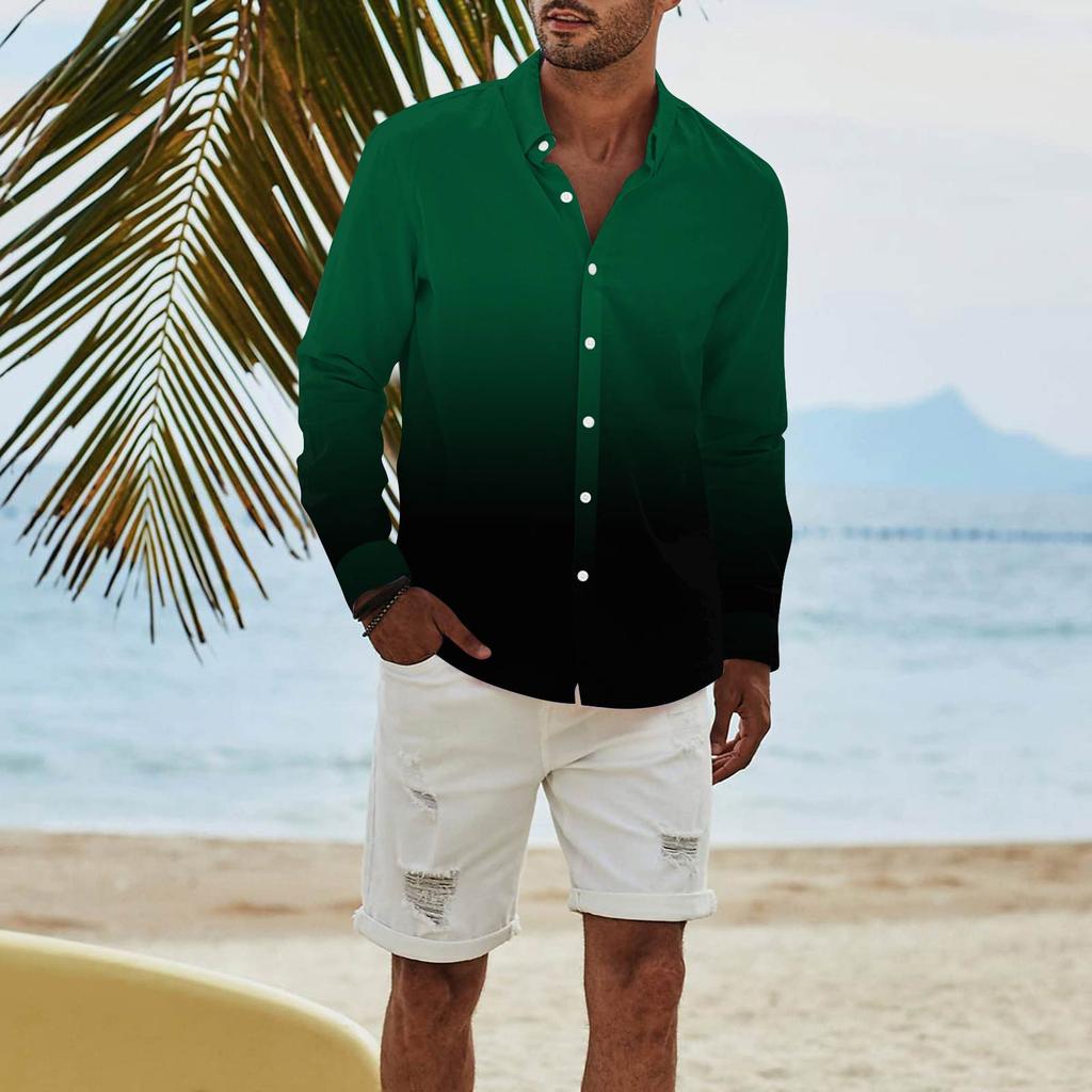 Мужская модная повседневная футболка с длинным рукавом и принтом на пуговицах, рубашка обычного кроя