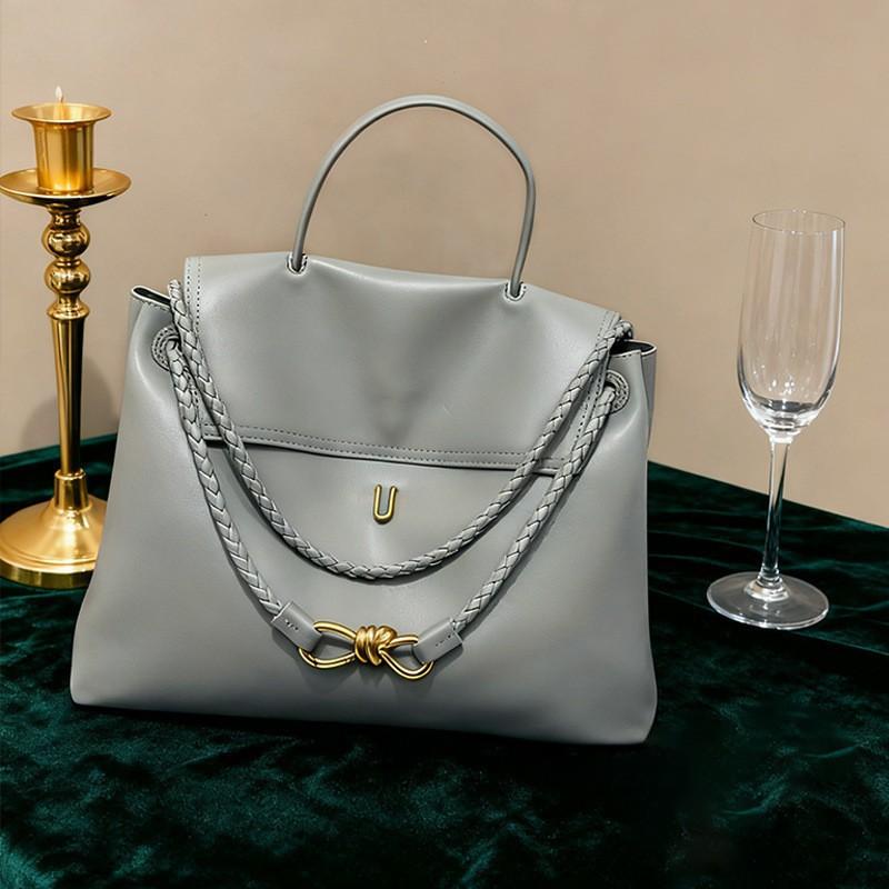 Plain Fashion Light Luxury All-match Bow Gold Buckle Single-shoulder Cross-slung Portable Leather Tote Bag