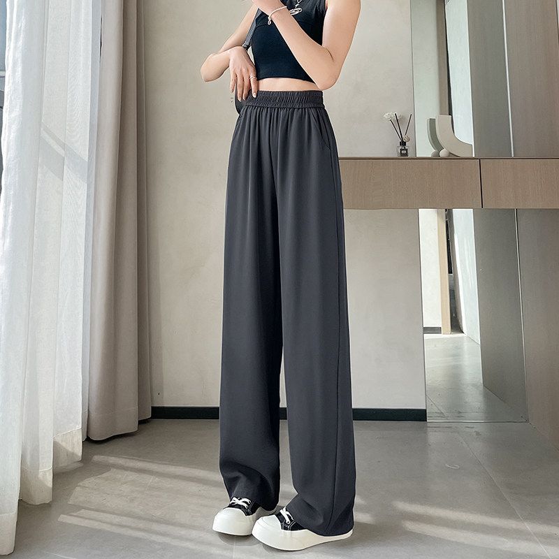 Plus-Size Ice Silk Wide-Leg Black Suit Pants for Women, Summer Thin Style, 2026 New Model, Slimming and Drapey Casual Pants