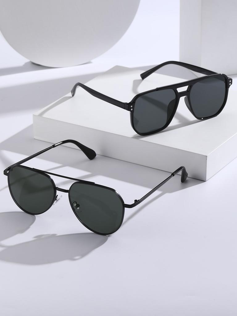 2PCS Men Shades Fashion Plastic Aviator Frame Women Sunglasses For Daily Life Eyewear Accessories.