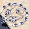 Silver Color Jewelry Set Blue Stone Birthstone For Women Stones Leaves Earrings