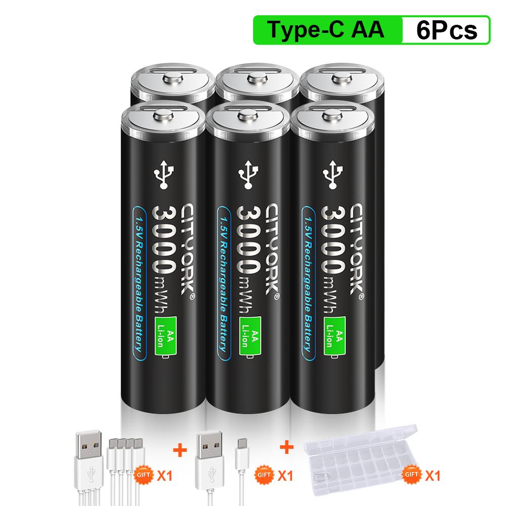 Cityork 1,5 В USB литий-ионные аккумуляторы типа AA+AAA AAA 1200 мВтч AA 3000 мВт литиевая батарея 1,5 В AA AAA с USB-кабелем
