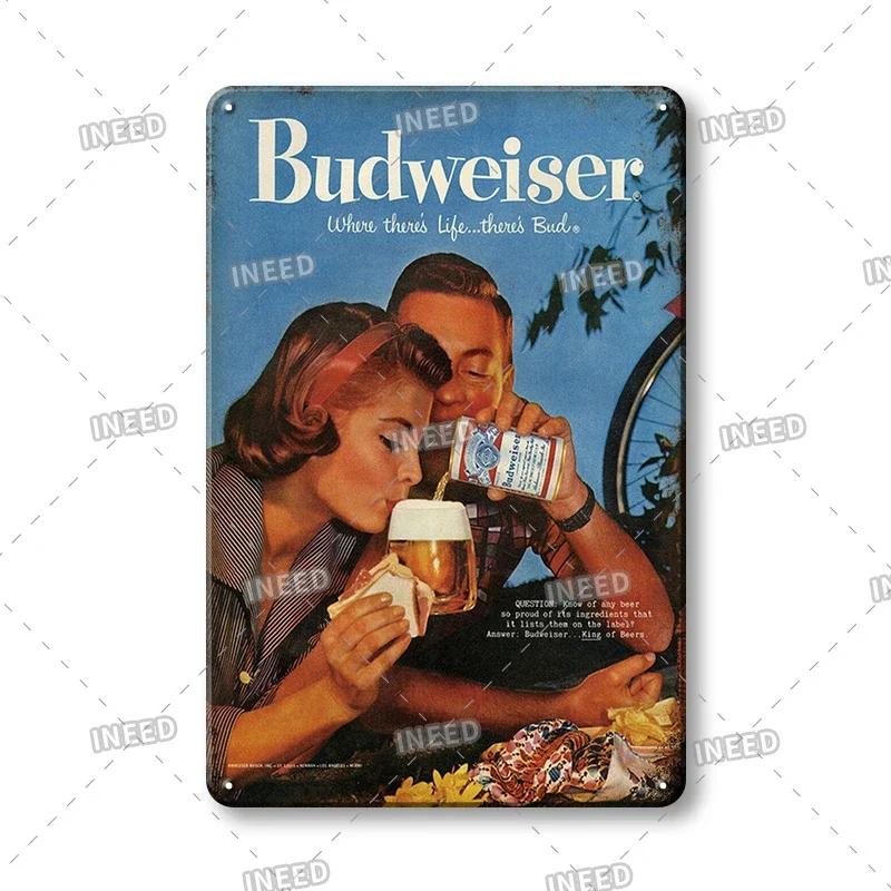 Жестяная табличка Оригинальное ПИВО Budweiser Металлические знаки Забавные металлические постеры Ретро настенная табличка Ретро винтажная тарелка Для настенного декора бара клуба
