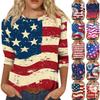 Women's Fashion Casual Seven Sleeve Independence Day Printed Round Neck Top