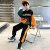 Autumn Winter Boys Tracksuit Children Patchwork Letter Sweatshirts Hooded + Ankle Tied Pants Suit Clothes Set 8 10 12 Year
