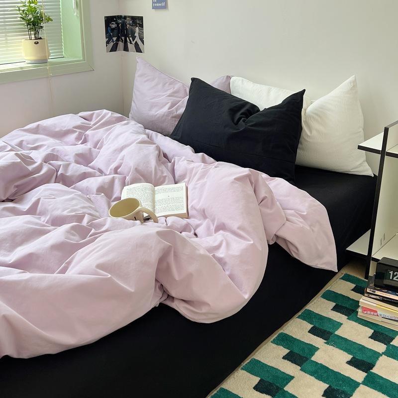Cream mix and match pure cotton washed cotton four-piece set ins solid color girl heart cotton quilt cover student bed three-piece set