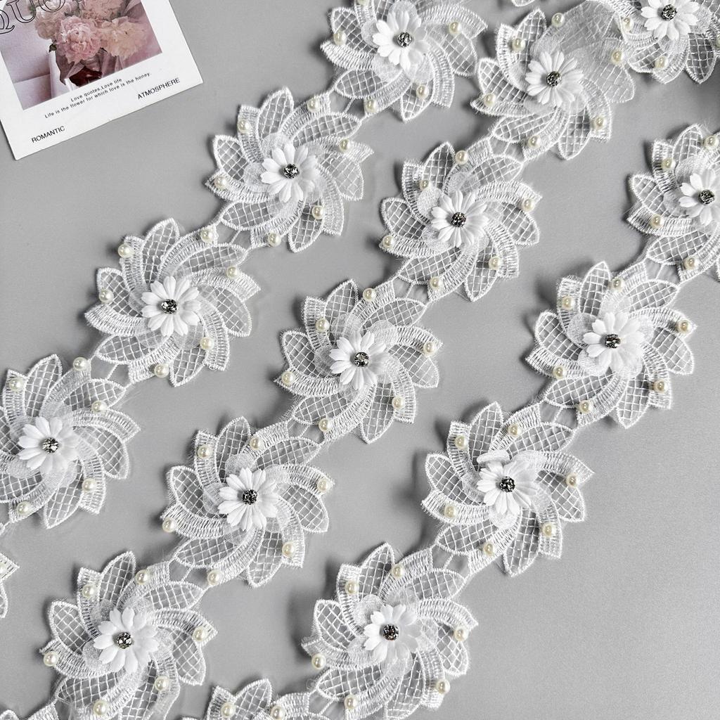 White Bead Three-Dimensional Flower Clothing Diamond-Encrusted Decorative Dress Headgear Hair Accessories Luggage Accessories Lace Accessories Barcode