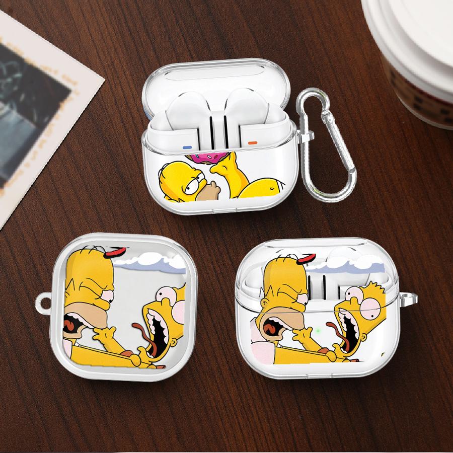 Clear Earphone Cases Cover With Hook Case For Samsung Galaxy Buds 4Pro 3Pro Live 4 Pro 2 2Pro 3 FE The S-simpsons