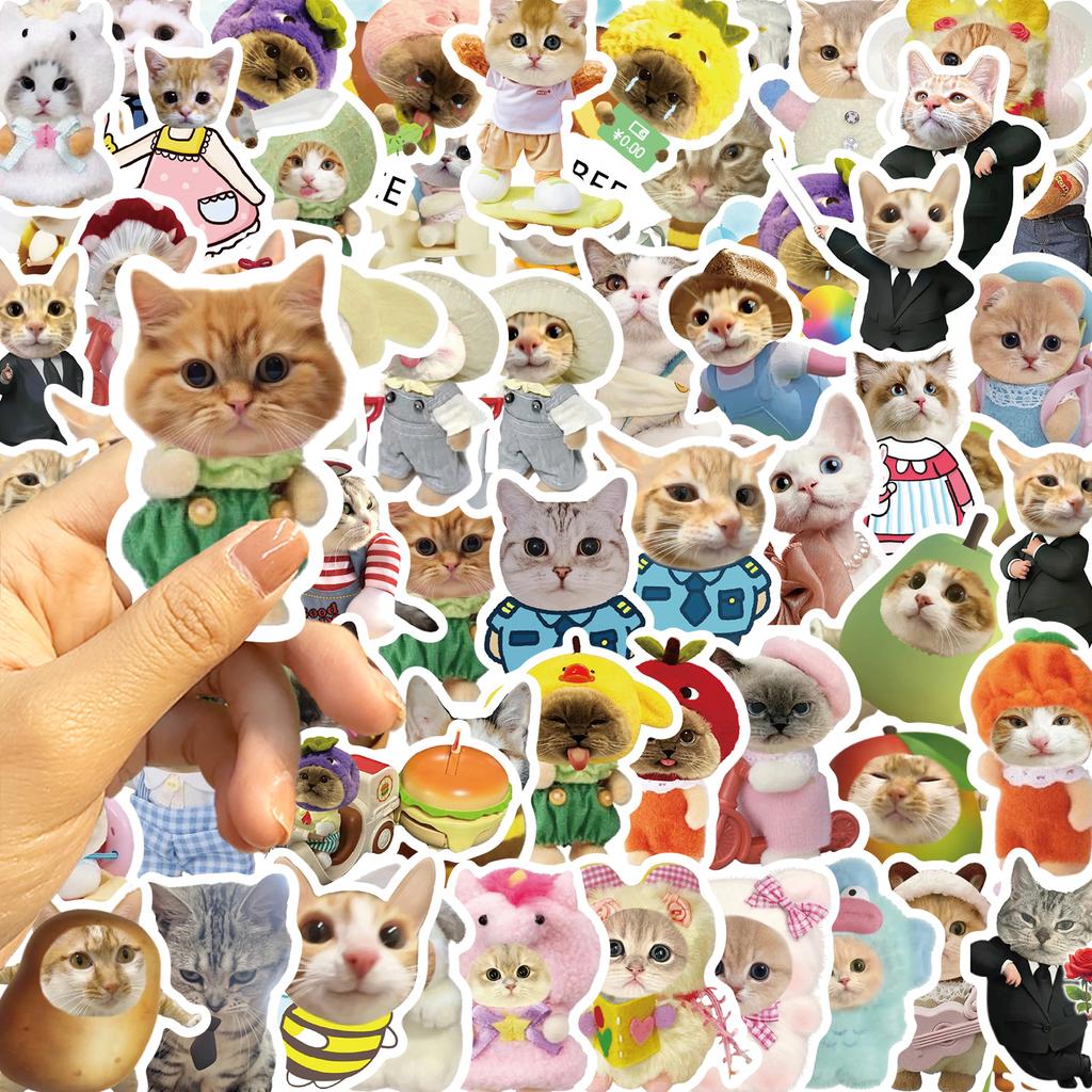 62PCS Funny Cat Stickers Cartoon Cute Decals Toy Stationery Guitar Phone Bicycle Laptop Luggage Car Graffiti Kids Sticker