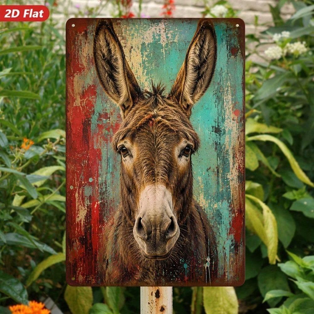 1pc Rustic Vintage Metal Sign, Donkey Portrait 2D Flat Wall Decor Plaque, Windproof Durable Iron Hanging Ornament
