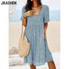 Women's Fashion Summer Spring Flower Pattern Print Short Sleeve U-Neck Loose Waistline Casual Dresses
