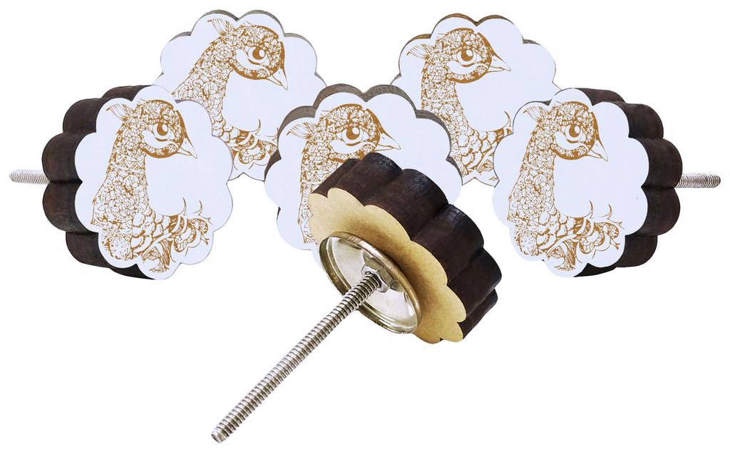 IBA Indianbeautifulart Brown Engraved Knobs 10 Pc Furniture Wooden Scallop Knobs Rustic Drawer