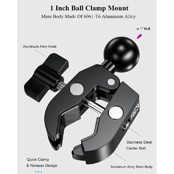 17MM 25MM Aluminum Alloy 1'' Ball Handlebar Clamp Mount Base Mount 1'' Ball for Double Socket Arm Bike Motorcycle Phone Holder
