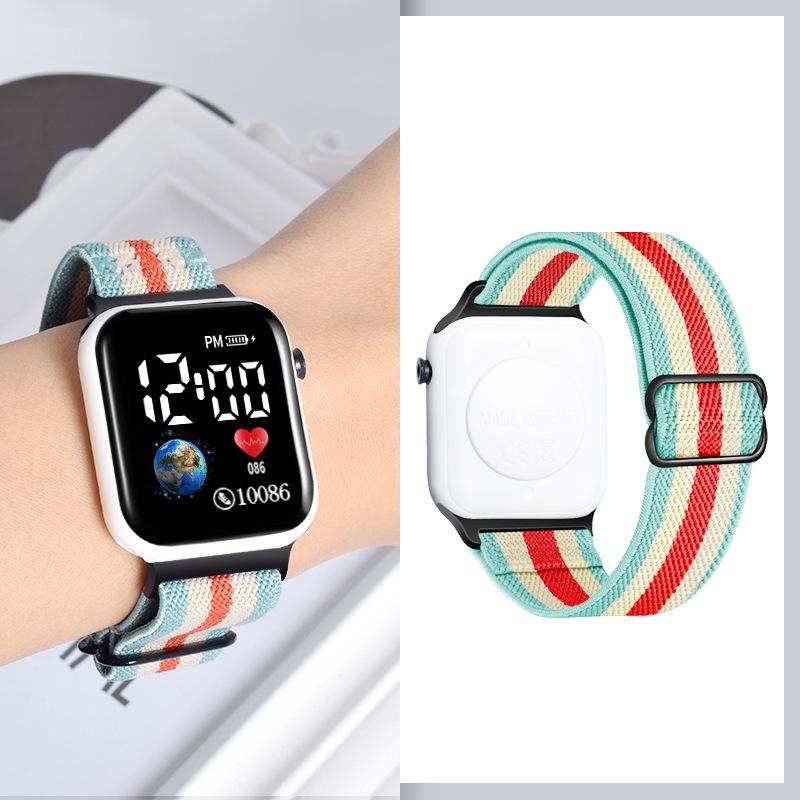 Vogue Fashion Elastic Watch Band LED Электронные наручные часы Женские многоцветные ремешки для часов Браслет Повседневные новые цифровые часы Solo Loop Strap LED Watch
