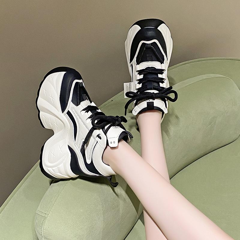 Модные женские кроссовки-папа на высокой платформе, высота 10 см, высота платформы 9 см, внутренняя танкетка, очень толстая подошва, весенне-осенняя модель, обувь в корейском стиле