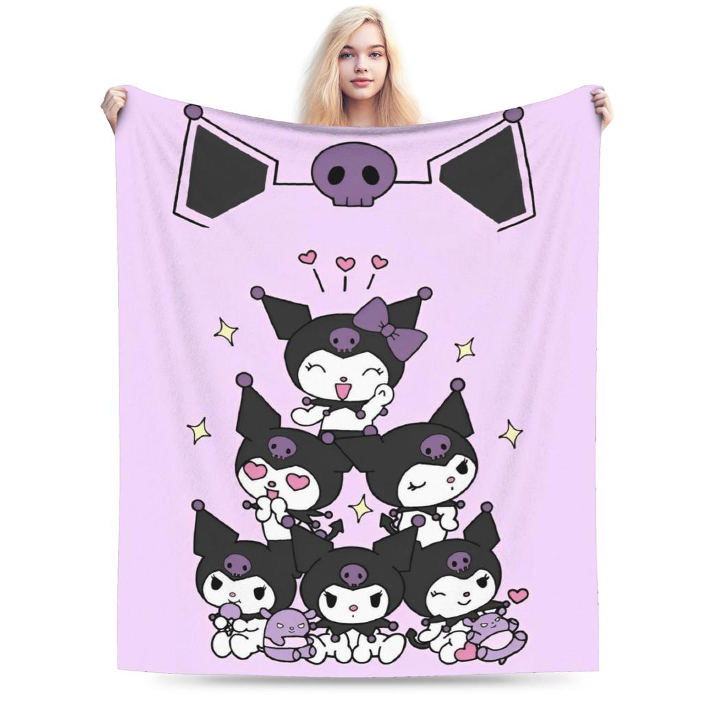 Cartoon Cool Cute Kuromi Fleece Throw Blanket  Blanket for Home Outdoor Super Soft Bed Rug