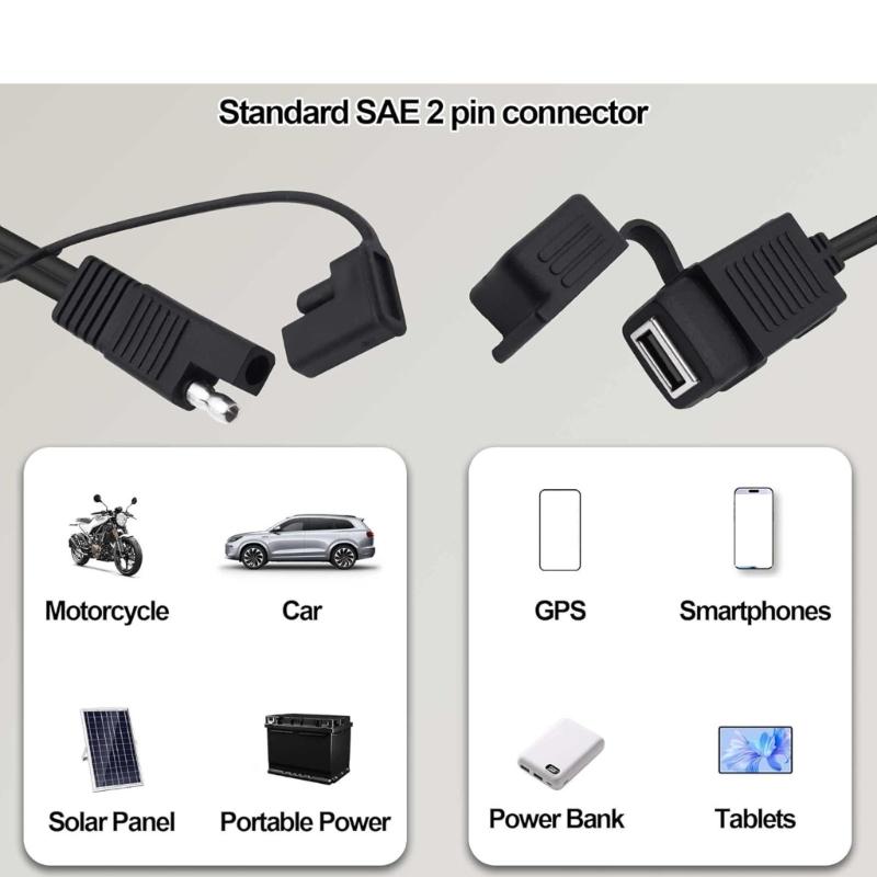 Мотоциклетные USB-зарядки Универсальный кабель-конвертер SAE в USB SAE Быстрый удлинитель 5 В 2 А для мобильного телефона