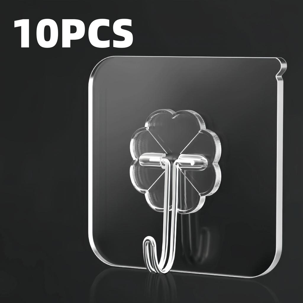 10 pieces of strong self-adhesive hooks, transparent hangers, towels, bathroom kitchen stainless steel hooks