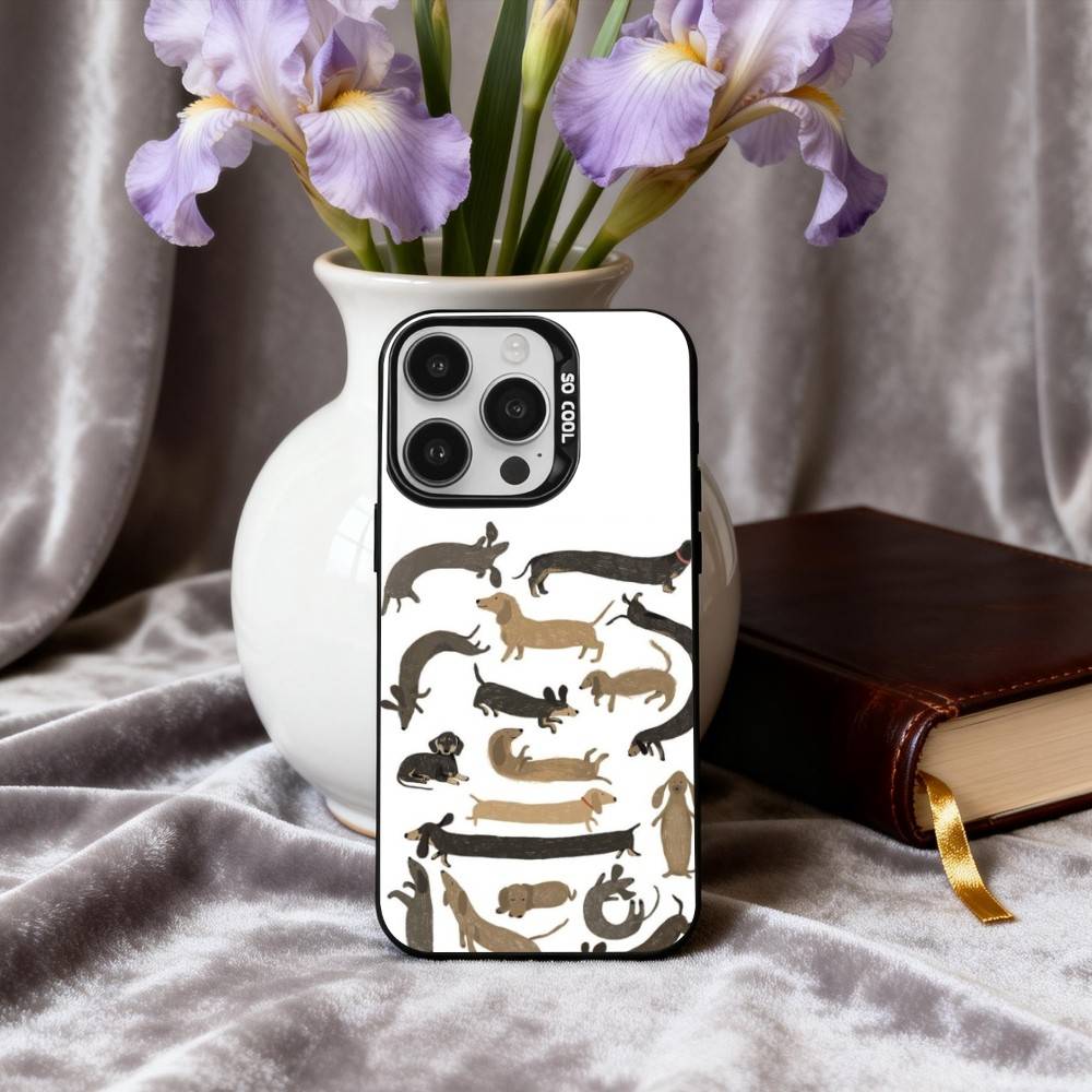 D-Такса S-Силуэт ART D-Собака Чехол для телефона Для iPhone17,16,15,14,13,12,11 Plus,Pro Max Черный Конфетный серебристый чехол для телефона